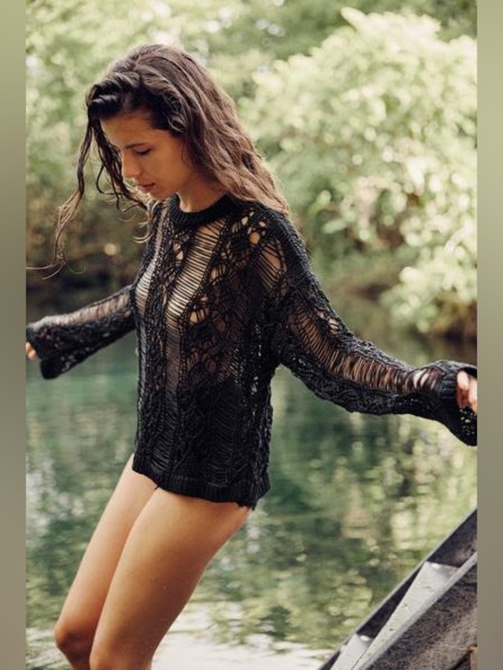Zara Black Open-Knit Long Sleeve Sweater